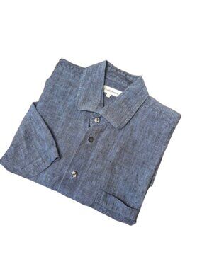 Harry Rosen Blue 100% Linen Short Sleeved Shirt Size Large